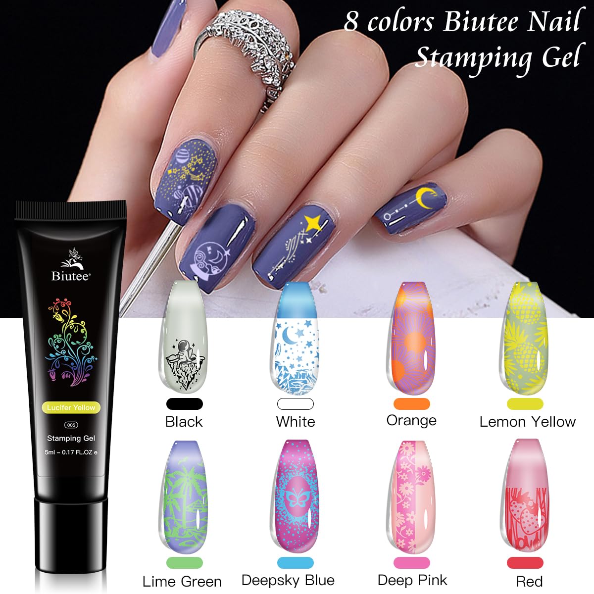 Biutee Nail Stamper Kit 22Pcs Gel Nail Stamping Kit 12Pcs Nail Stamping Plates 8Pcs Stamping Polish Gel, Silicone Stamper Scraper Flower Lace Star Stripe Holiday Stamp Template Gift for Women