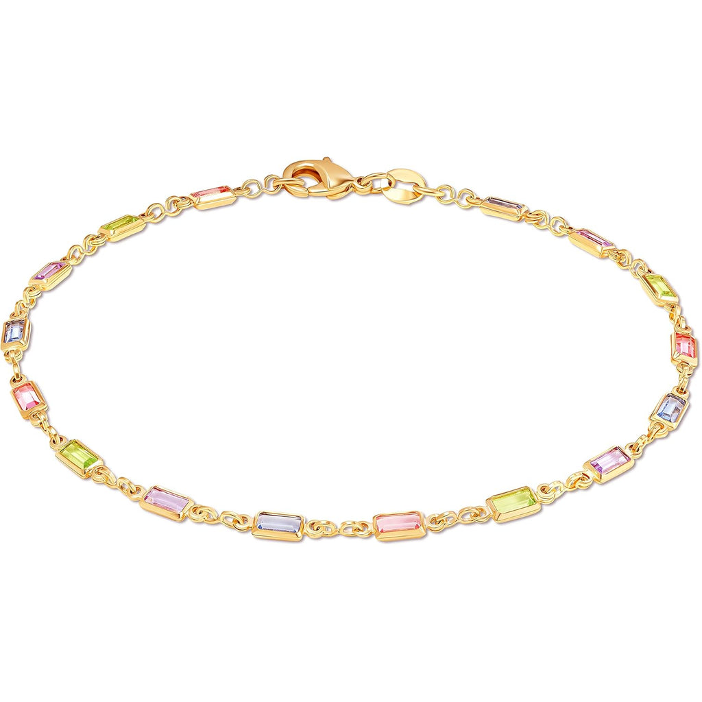 Barzel 18K Gold Plated Gold and Multi Color Crystal Baguette Anklet