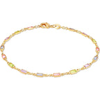 Barzel 18K Gold Plated Gold and Multi Color Crystal Baguette Anklet