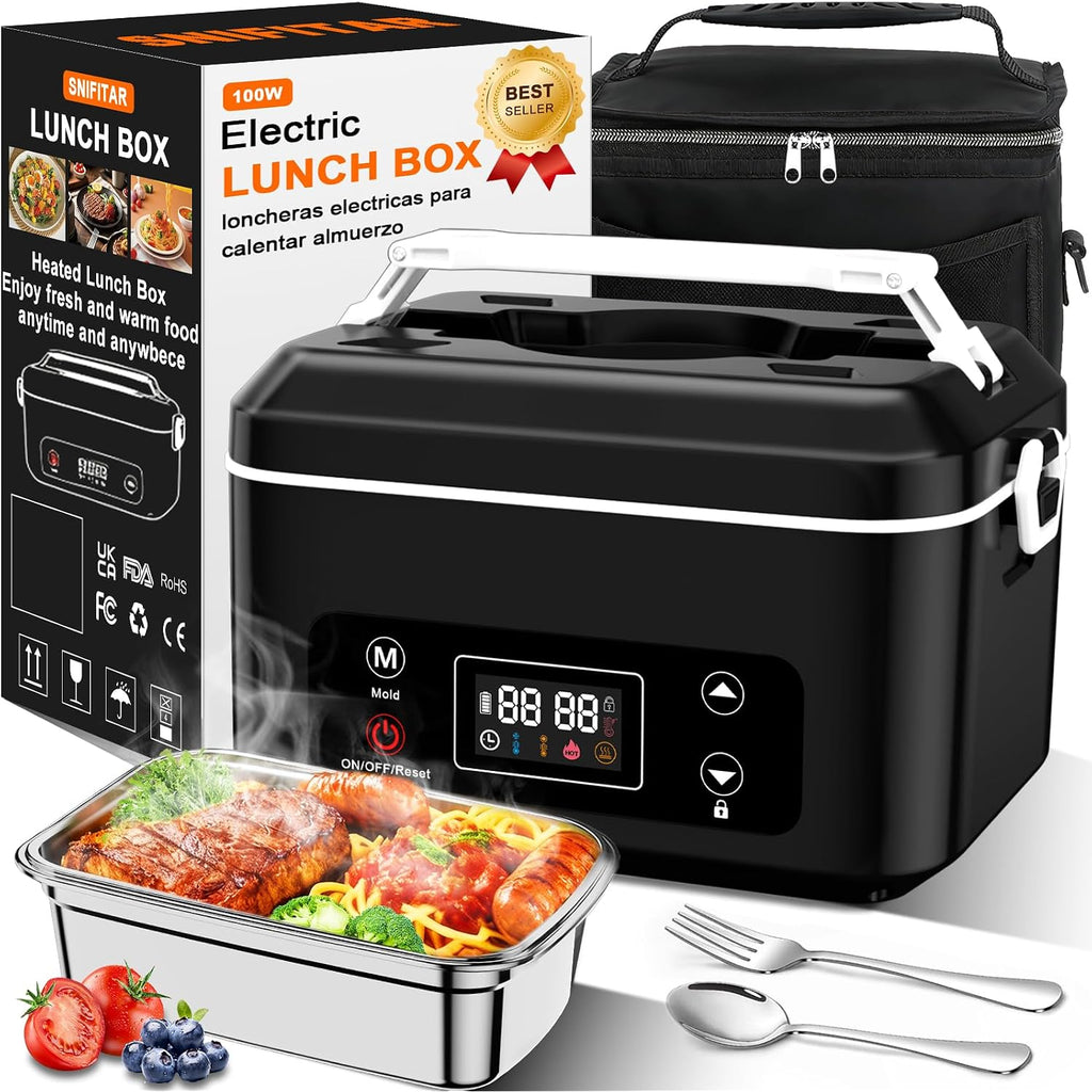 Heated Lunch Box,Electric Lunch Box, Lunch Box Battery Powered, Pro 24000Mah,5.5 Cups Portable Food Heater-3D-5 Side Heating-Intelligent Temperature Control,Suitable For Trucks,Offices (Black/White)