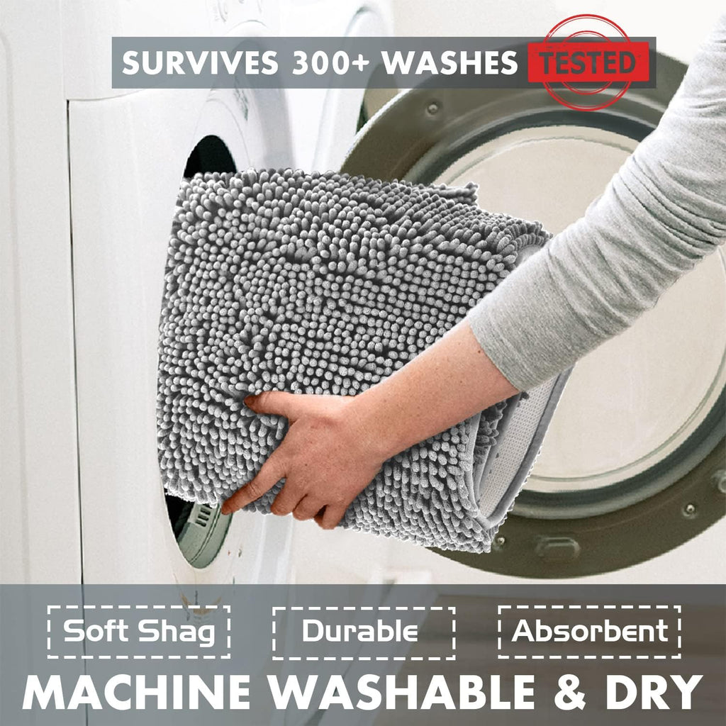 LuxUrux Toilet Rugs U Shaped Washable, Bathroom Toilet Mat, Extra-Soft Plush Bath Bathroom Rug,1'' Chenille Microfiber Material, Super Absorbent Shaggy Machine Wash & Dry (20 x 20 inch, Light Grey)