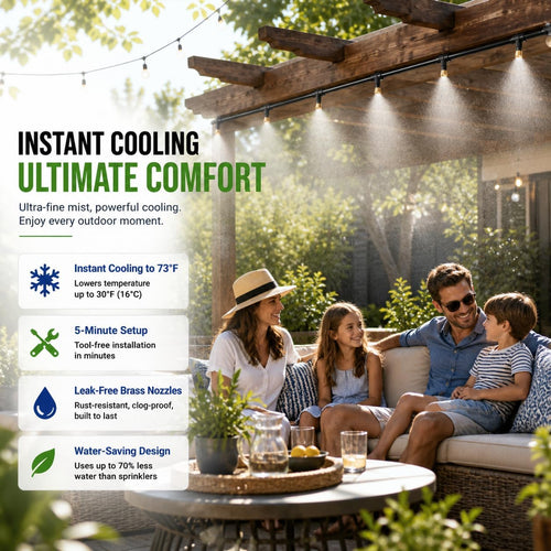 100Ft Misters For Outside Patio, Outdoor Misting Cooling System With 20 Brass Nozzles & Filters, Diy Misting Kit For Backyard Garden Greenhouse Deck Umbrella Canopy Pool Porch Trampoline