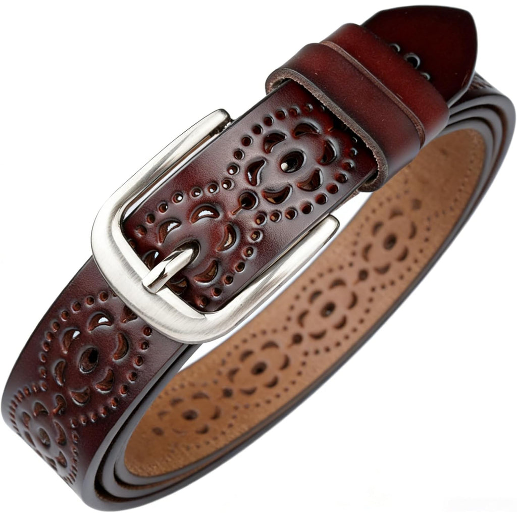 Eohak Women's Leather Belts Hollow-Out Belts Adjustable City Waist-Belt with Pin Buckle for Jeans Dresses