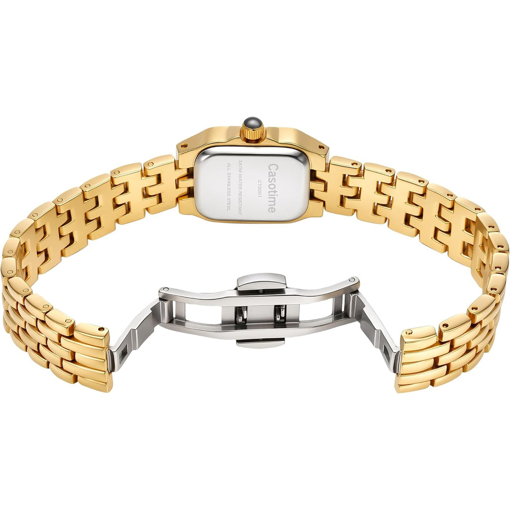 Gold Watches For Women Vintage Rectangular Dainty Jewelry Bracelet Watch Small Wrist Slim Reloj Para Mujer Classic Roman Numeral Dial 3Atm Water Resistant With Link Removal Tool Gift For Her