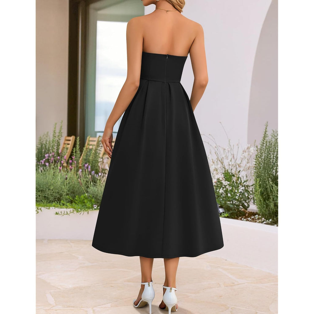 Zesica Women'S Summer Strapless Cocktail Dresses 2026 Elegant Off Shoulder Flowy A Line Wedding Guest Party Midi Dress