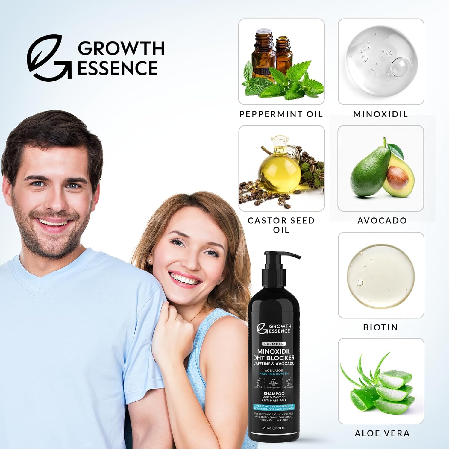 Minoxidil & Biotin Shampoo for Hair Growth - Enriched with Caffeine, Castor Oil & Onion - DHT Blocker for Thicker, Healthier Hair - Strengthening Formula for Men & Women