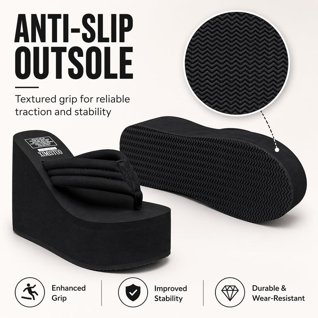 Qzunique Women Flip Flop, Thong Wedge Platform Sandals Arch Support Slippers High Heel Comfortable Cushion Shoes Summer Beach