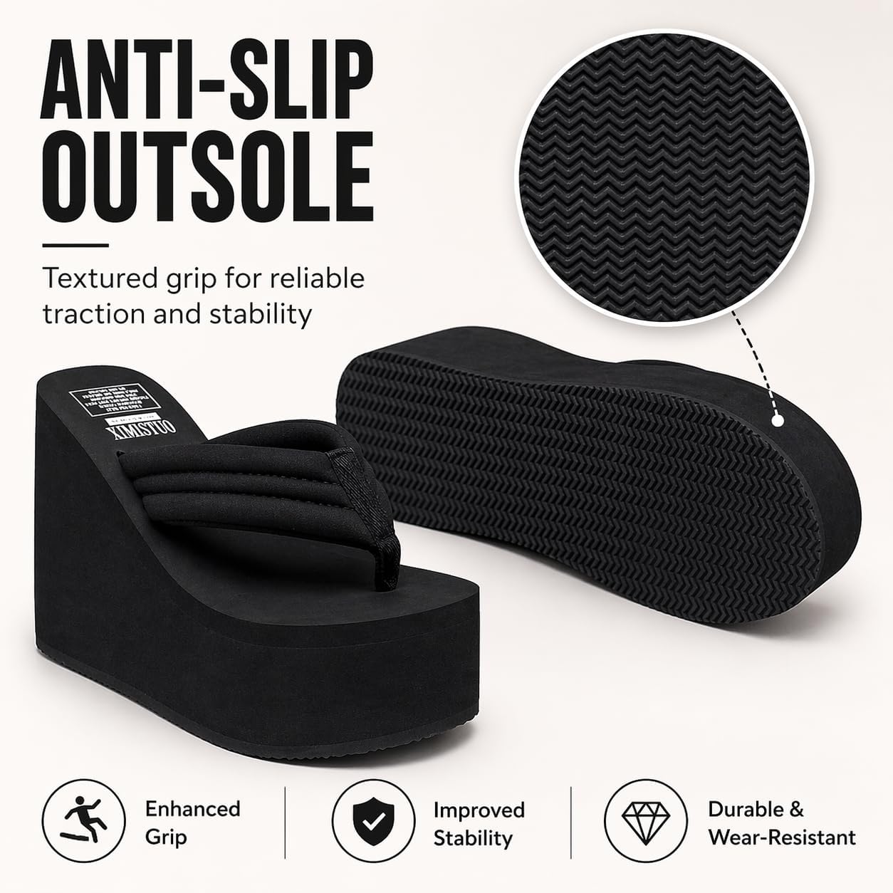 Qzunique Women Flip Flop, Thong Wedge Platform Sandals Arch Support Slippers High Heel Comfortable Cushion Shoes Summer Beach