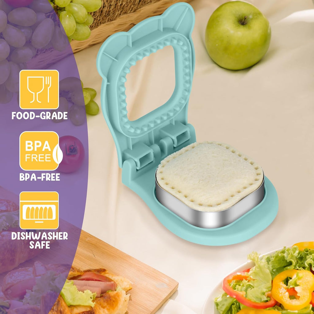 Tacgea Uncrustable Sandwich Maker – 3.7 Inch Sandwich Sealer And Cutter For Lunchbox And Breakfast, Square Shape, Light Blue
