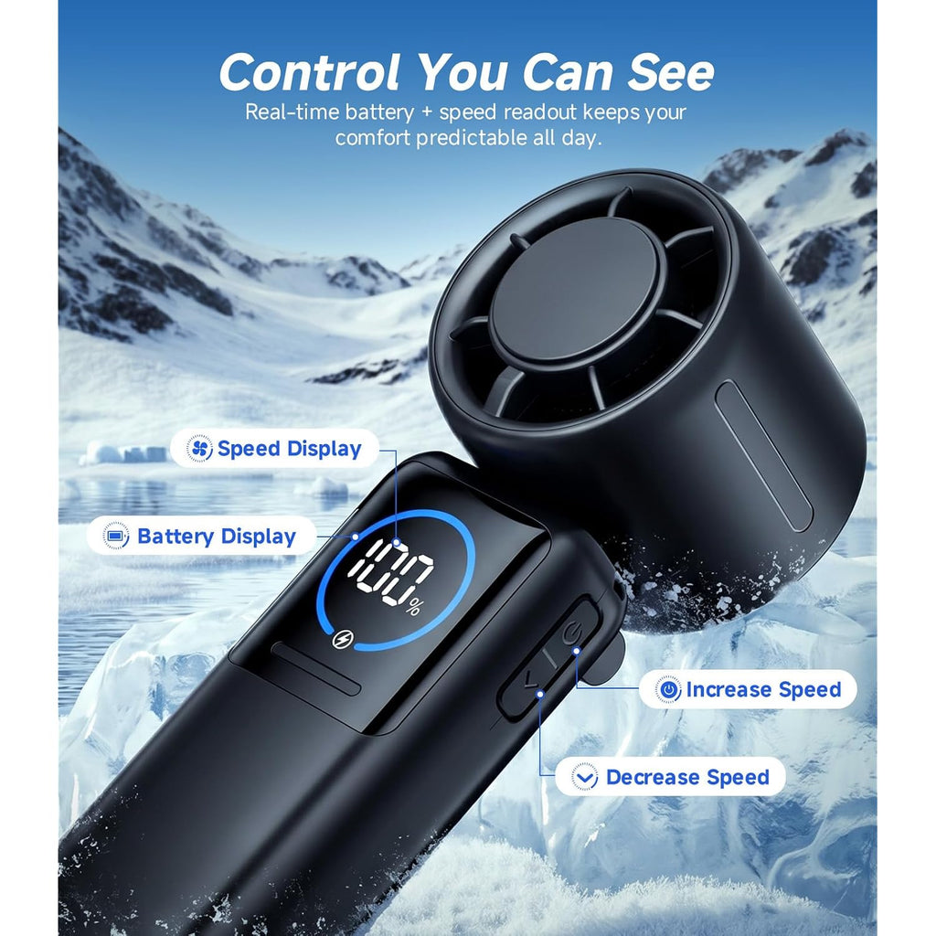 Turbo Handheld Portable Fan, 15000Mah Rechargeable Personal Fan | 100-Speed Turbo Airflow Up To 15M/S, Up To 40H Runtime, Built-In Type-C 5V/2A Output, Display And Foldable Carry For Gift