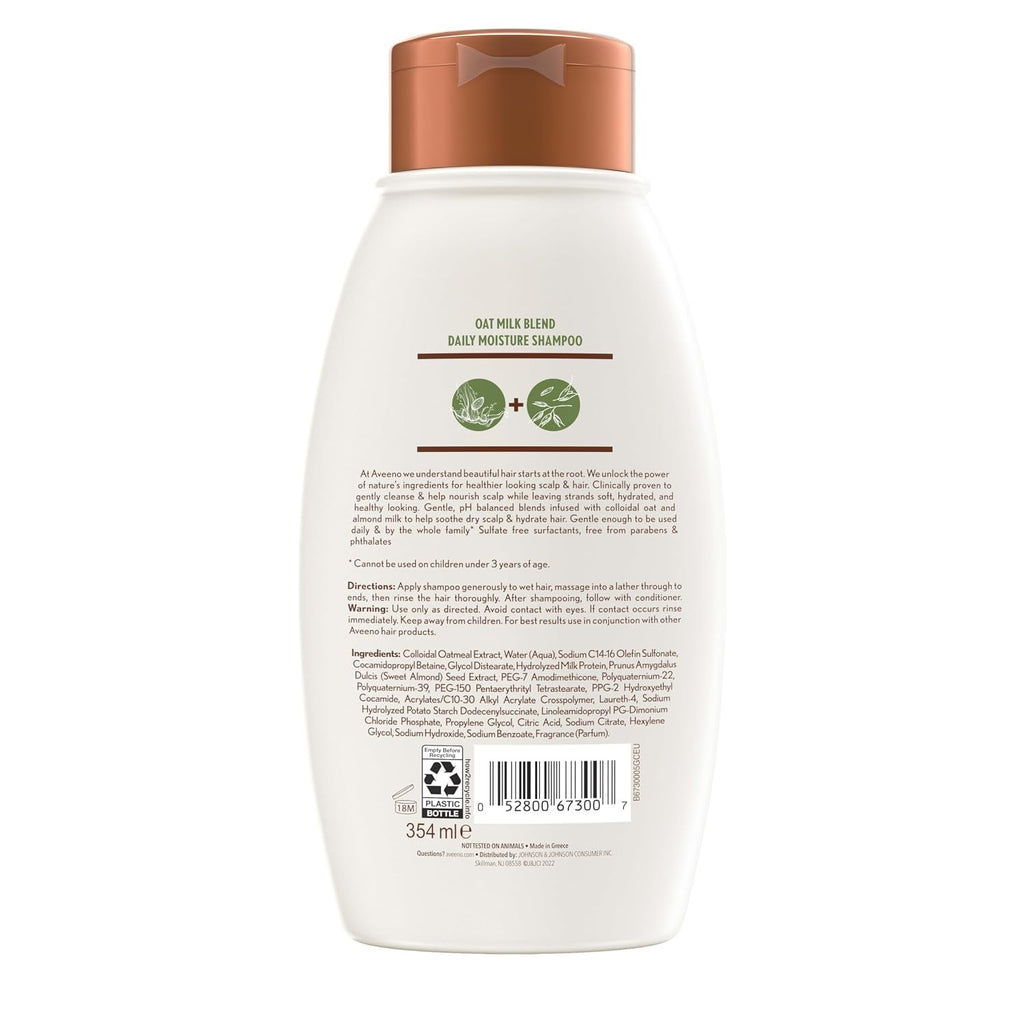 Aveeno Oat Milk Blend Moisturizing Shampoo, Ultra-Hydrating, For Dry, Damaged Hair, 12 Fl Oz