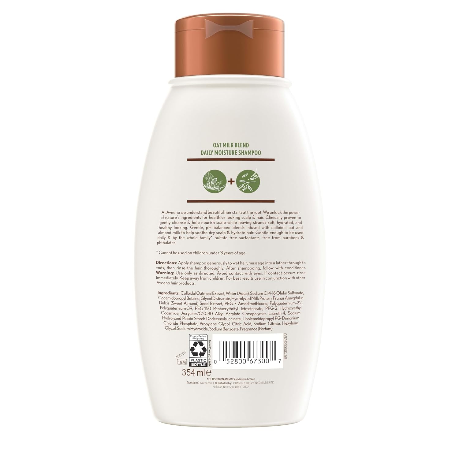 Aveeno Oat Milk Blend Moisturizing Shampoo, Ultra-Hydrating, For Dry, Damaged Hair, 12 Fl Oz