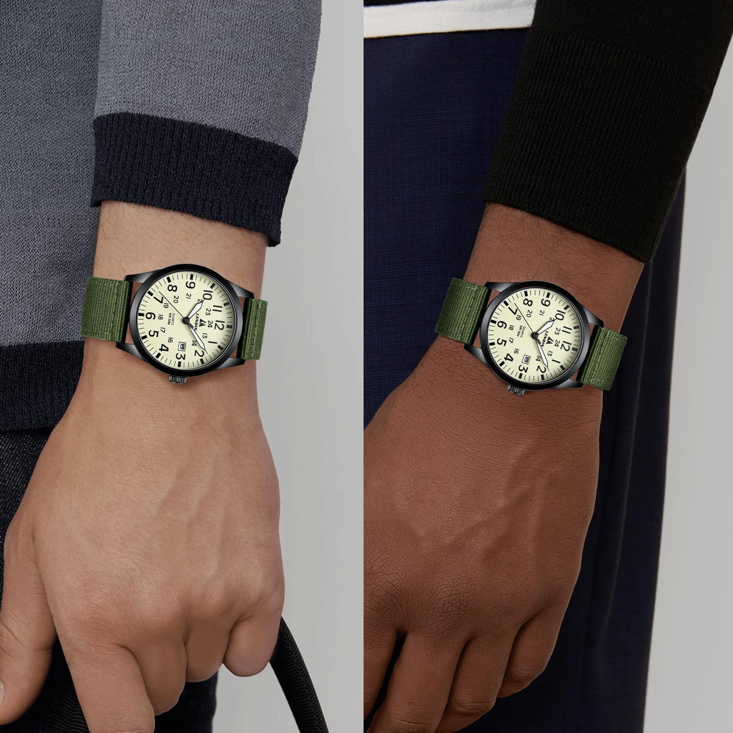 Ln Lenqin Mens Watches Unisex Military Sport Nylon Strap Stylish Luminous Fashion Analog Quartz Watch For Men Waterproof Army Tactical Casual Wristwatch