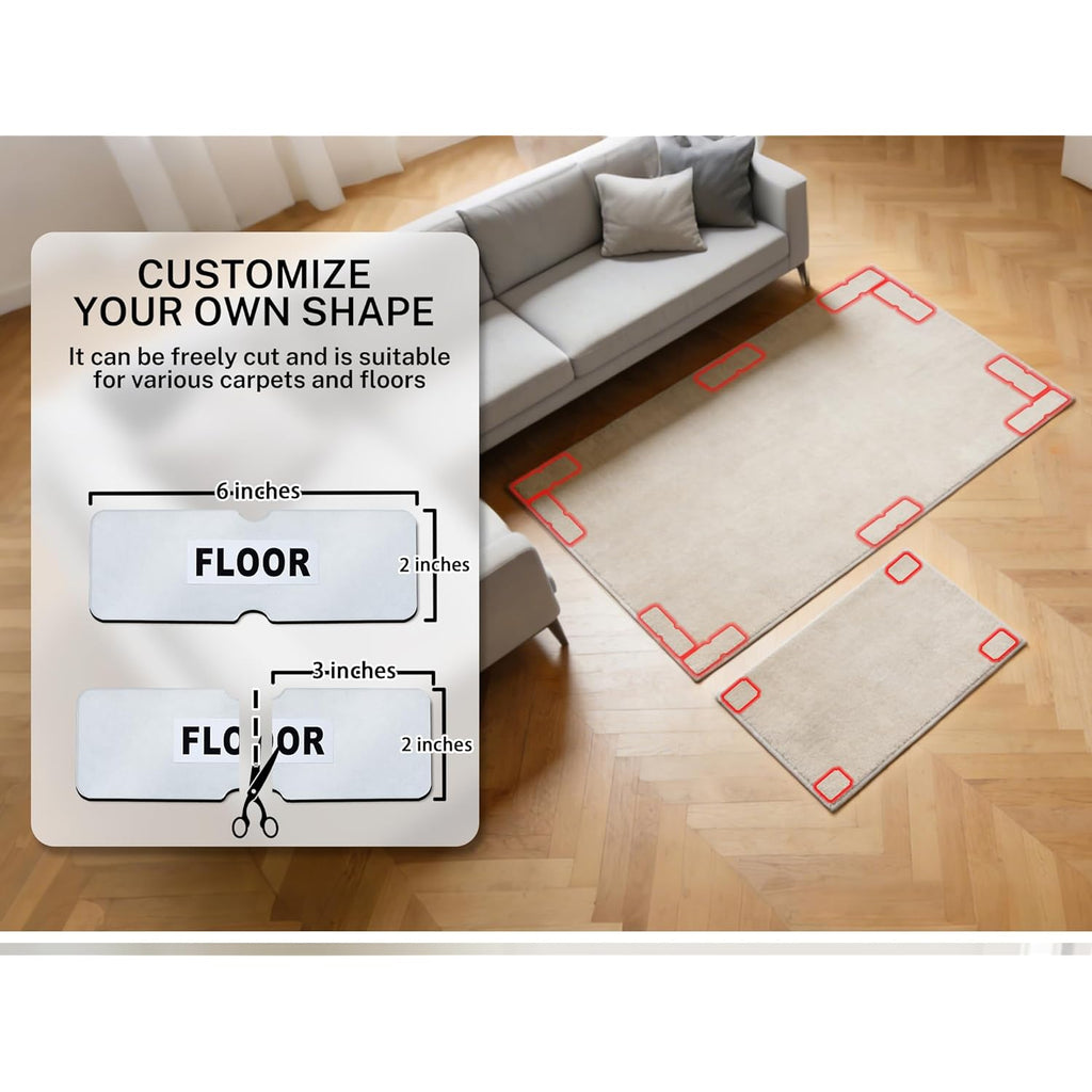 Rug Non Slip Grippers, Reusable Rug Tape, No Damaging for Hardwood Floors, Carpet Grippers Stickers Pads for Area Rugs Corners Flat, 12Pcs