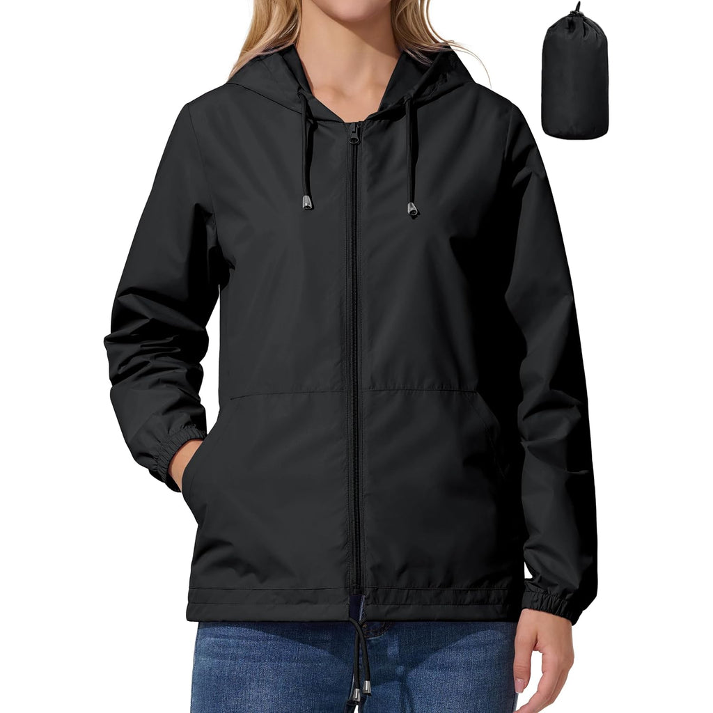Womens Rain Jacket Lightweight Windbreaker Waterproof Raincoat Cycling Running Hiking Gear Hood Packable