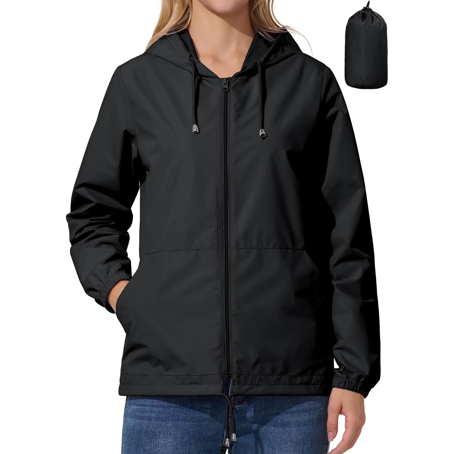 Womens Rain Jacket Lightweight Windbreaker Waterproof Raincoat Cycling Running Hiking Gear Hood Packable