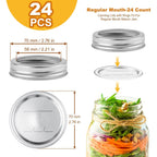 Canning Jar Lids With Rings For Mason Regular Mouth 24Pcs Regular Mouth Kerr Ball Jars Lids With Rings Good Sealing Performance Food Grade Material Kerr Mason Jars For Canning Food Fruits DIY Jam