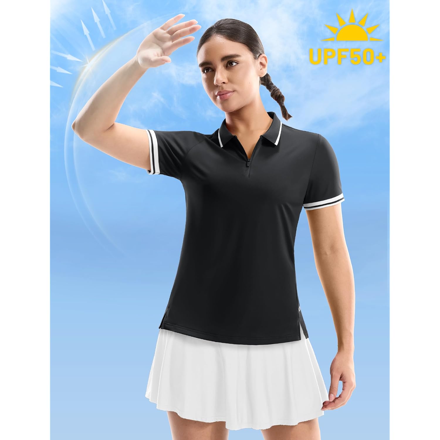 Mier Golf Polo Shirts For Women - 1/4 Zip Up Short Sleeve Tennis Tops, Dry Fit Upf 50+ Athletic Collared Shirt For Pickleball