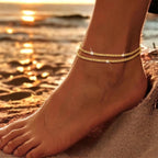 Robaice Ankle Bracelets for Women, Glitter Waterproof Adjustable Anklet for Women, 14K Gold Plated/Sterling Silver Layered Anklets, Summer Beach Anklet Jewelry for Women Gift