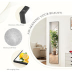 Mirror Full Length, Upgraded 16"x59" Body Wall Mirrors with Shatter-Proof Glass, Floor Standing, Hanging or Leaning, Tall Mirror with Stand Aluminum Alloy Frame for Bedroom, Black