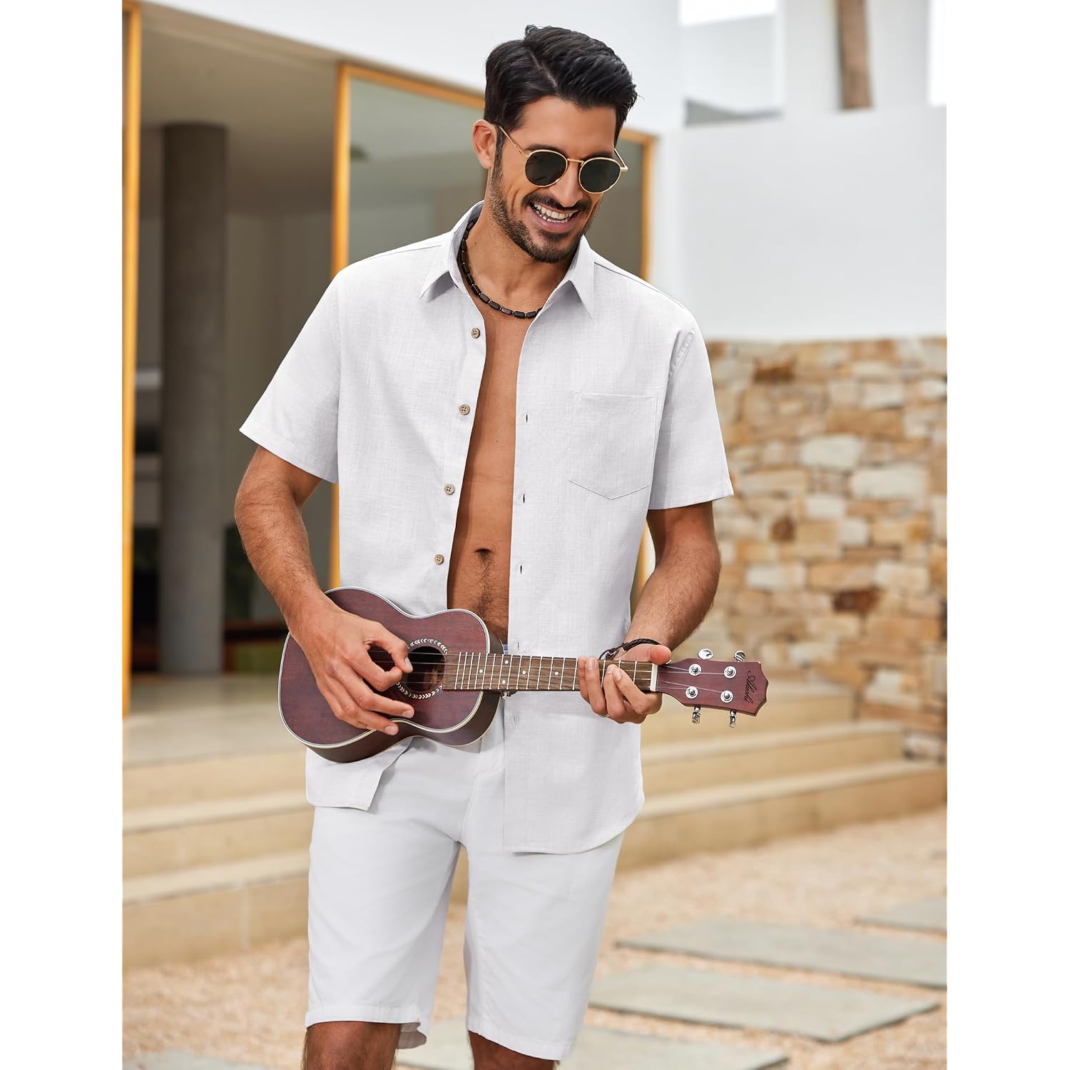 Coofandy Men'S Button Down Shirt Short Sleeve Cotton Casual Summer Shirts Beach Vacation Linen Shirts For Men