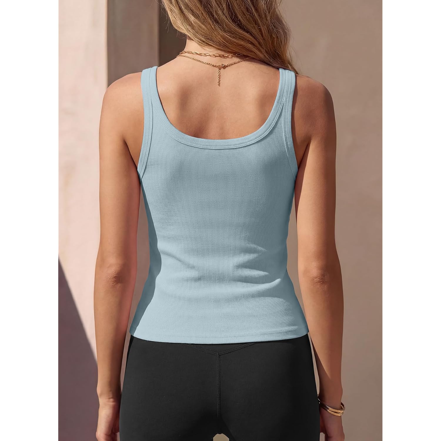 Women Sleeveless Tank Tops with Built in Bra Square Neck Cotton Ribbed Basic Cami Summer Workout Tops 2026