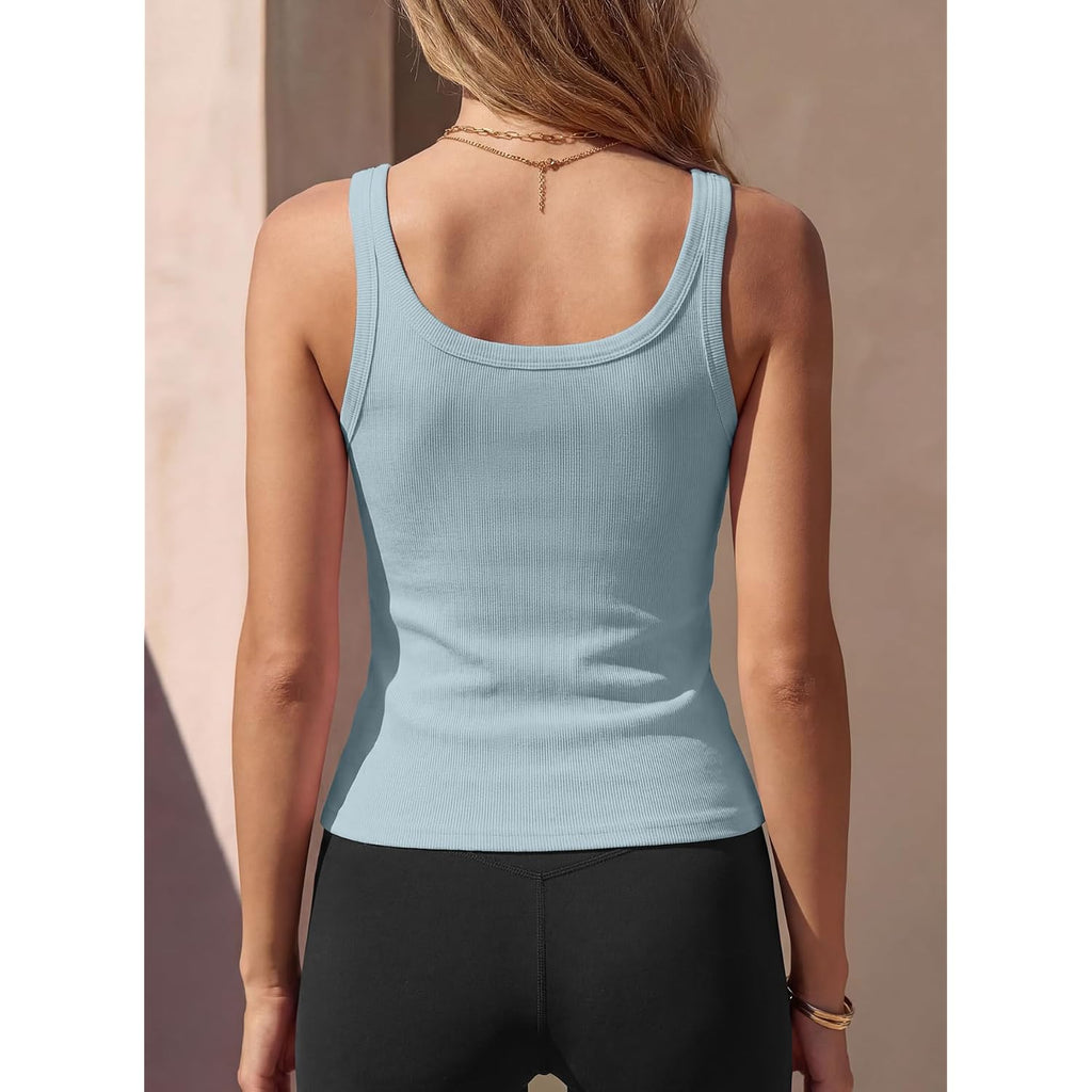 Women Sleeveless Tank Tops With Built In Bra Square Neck Cotton Ribbed Basic Cami Summer Workout Tops 2026