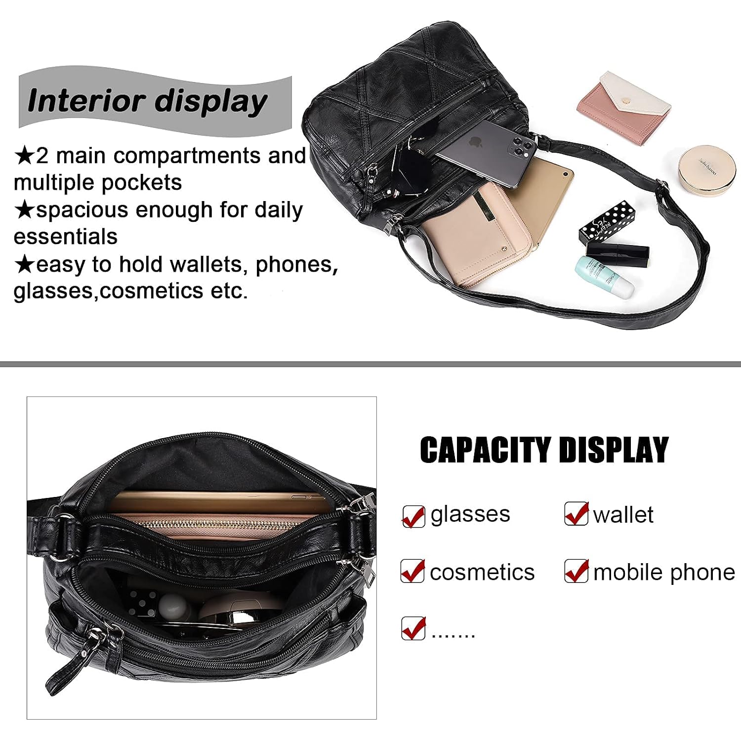 Gladdon Small Crossbody Bags For Women Shoulder Purses Vegan Cross Body Bag | Small Classic Crossbody,Washed Pu Leather,Multiple Pockets,Comfortable,Smooth Zippers,Lightweight,Everyday Bag,All Seasons