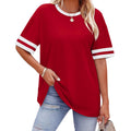Womens T Shirts Loose Fit Short Sleeve Tees Crew Neck Color Block Summer Tops 2026 Fashion