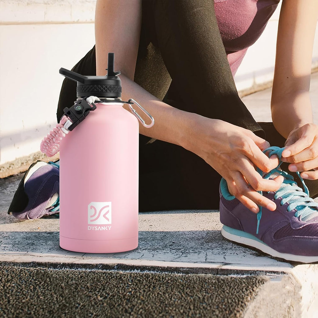Dysanky Insulated Water Bottle | Thickened Stainless Steel Vacuum Metal | Portable Sports Half Gallon Large Water Jug For Gym And Hiking With Straw, Carrier Bag, Handle Strap | Bpa-Free 64 Oz