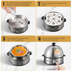 Annie & Mia Design Electric Egg Cooker, All Stainless Steel 7 Egg Capacity Egg Boiler, 360W, Hard, Medium, Soft Boiled Egg Poacher, Egg Steamer, Multi-Function, Auto Shut-Off Function, Bpa-Free