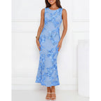 Zesica Womens 2026 Summer Floral Wedding Guest Midi Dress Sleeveless Mesh Slit Bodycon Formal Cocktail Party Dresses