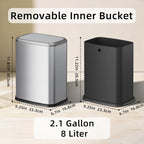 8L/2.1 Gal Small Bathroom Trash Can With Lid, Swing-Top Rectangular Waste Bin, Stainless Steel Garbage Can For Home, Office, Toilet, Bedroom, Living Room (Silver)
