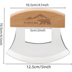 5Inch Alaskan Mezzaluna Ulu Knife, Salad Veggies Rocker Chopper Slicer Cutter Hashing Chopping Mincing Cleaver With Wooden Stand Arthritic Tool | Chopping Mincing Knife With Wooden Stand Arthritic Cutting Tool 5X4In