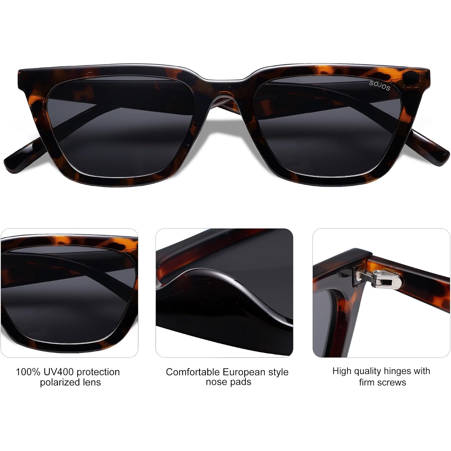 SOJOS Polarized Narrow Square Cateye Sunglasses for Women Retro Trendy Driving Glasses SJ2169 Tortoise/Grey