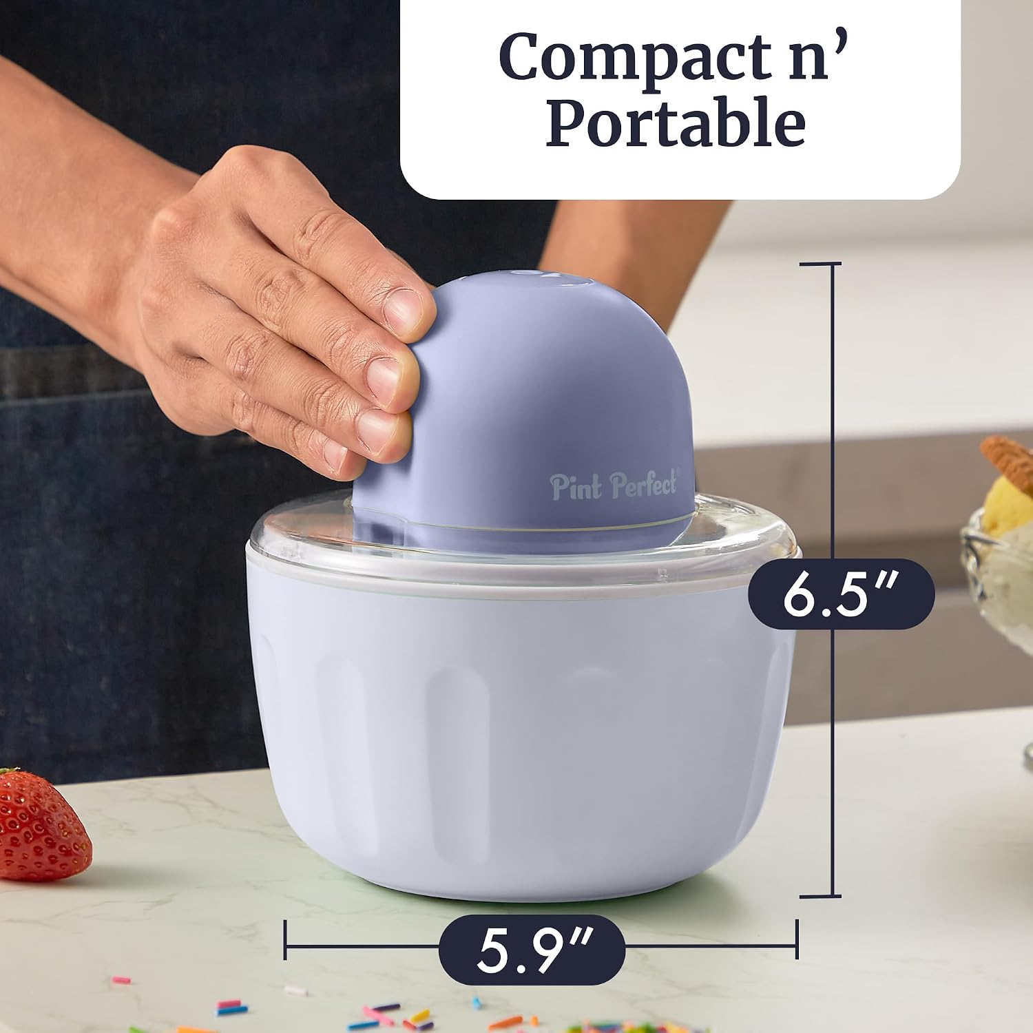 Americana By Elite Pint Perfect™ Eim1205Db Ice Cream Maker, 2 X 1 Pint Capacity Dual Freezing Mugs, Frozen Yogurt, Sorbet, Gelato, Recipes, Periwinkle