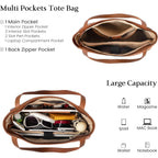 befen Genuine Leather Zipper Tote Bag for Women Work with Laptop Compartment, Women's Leather Shoulder Purse Satchel Handbags