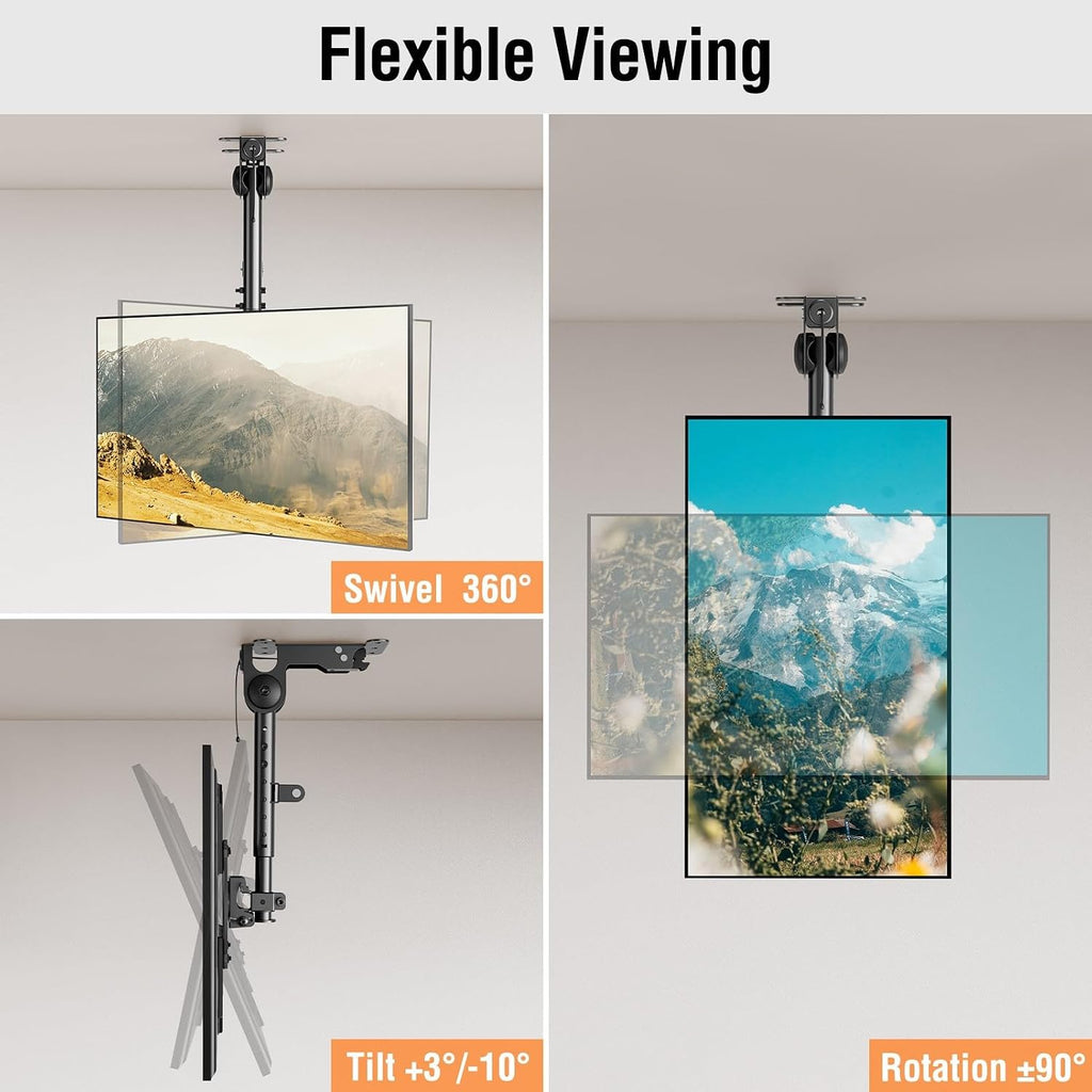 Elived Flip Down Ceiling Tv Mount For Most 14-40 Inch Tvs, Floding Tv Mount For Flat And Pitched Roof, Height Adjustable Full Motion Tv Bracket 360° Swivel For Patio, Max Vesa 200X200Mm, Up To 22 Lbs