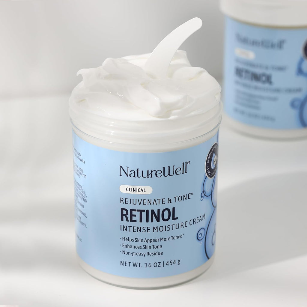 Nature Well Clinical Retinol Intense Moisture Cream For Face & Body - Anti-Aging Firming Cream For Wrinkles, Fine Lines & Crepey Skin – Hydrating & Nourishing Body Lotion & Facial Moisturizer - 16 Oz