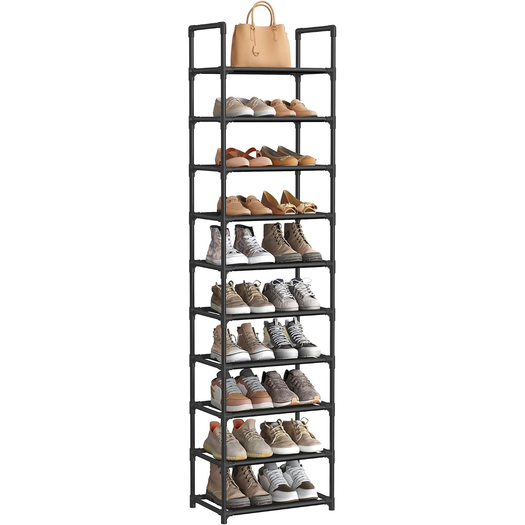 Songmics Shoe Rack, 10-Tier Shoe Shelf, Shoe Storage Organizer, 11 X 17.7 X 68 Inches, Metal Frame, Non-Woven Fabric Shelves, For Entryway, Bedroom, Black Ulsh010B02