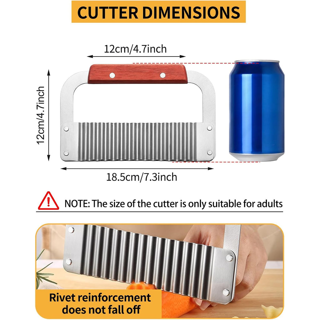 Crinkle Cutter Stainless Steel Potato Slicer Heavy Duty Wavy Crinkle Cutting Chopping Tools With Wooden Handle For Carrot Veggies