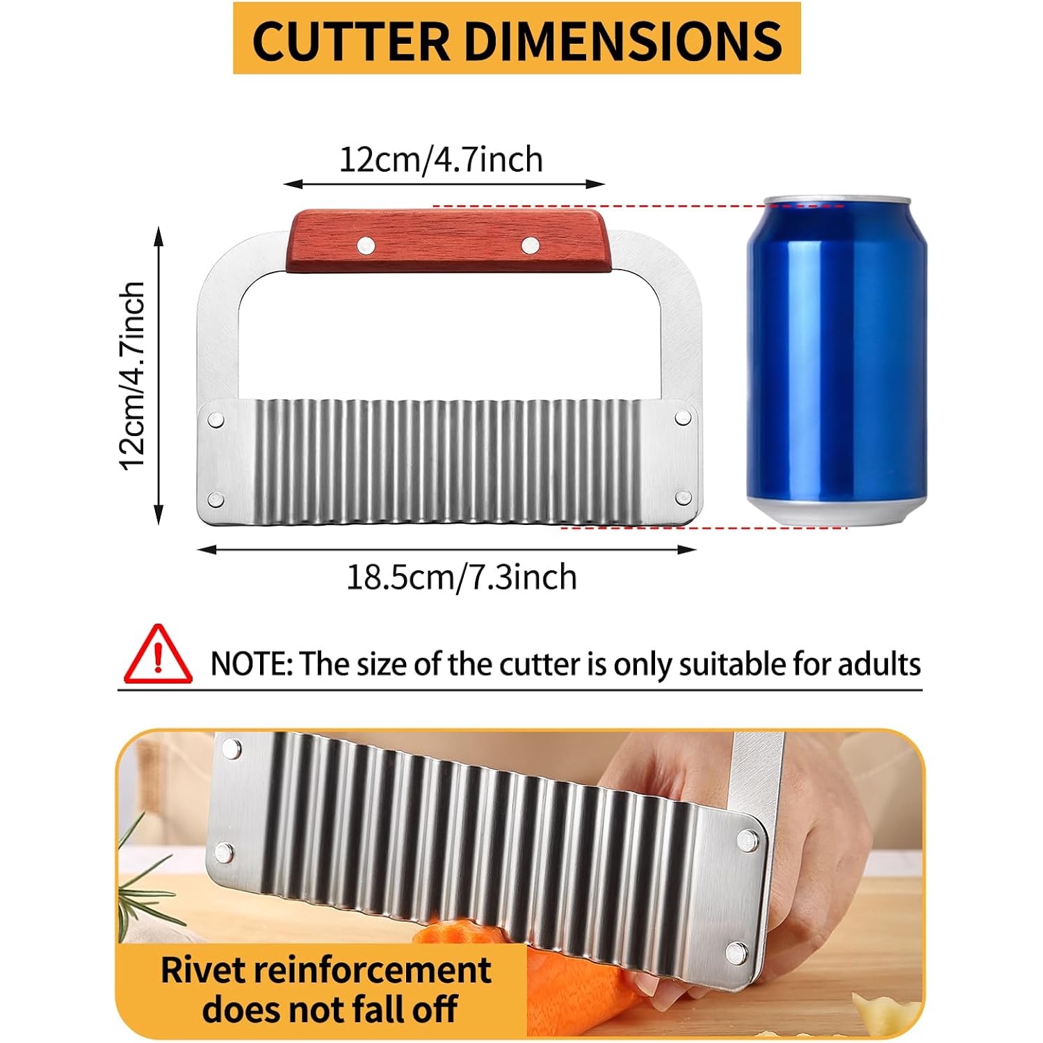 Crinkle Cutter Stainless Steel Potato Slicer Heavy Duty Wavy Crinkle Cutting Chopping Tools With Wooden Handle For Carrot Veggies