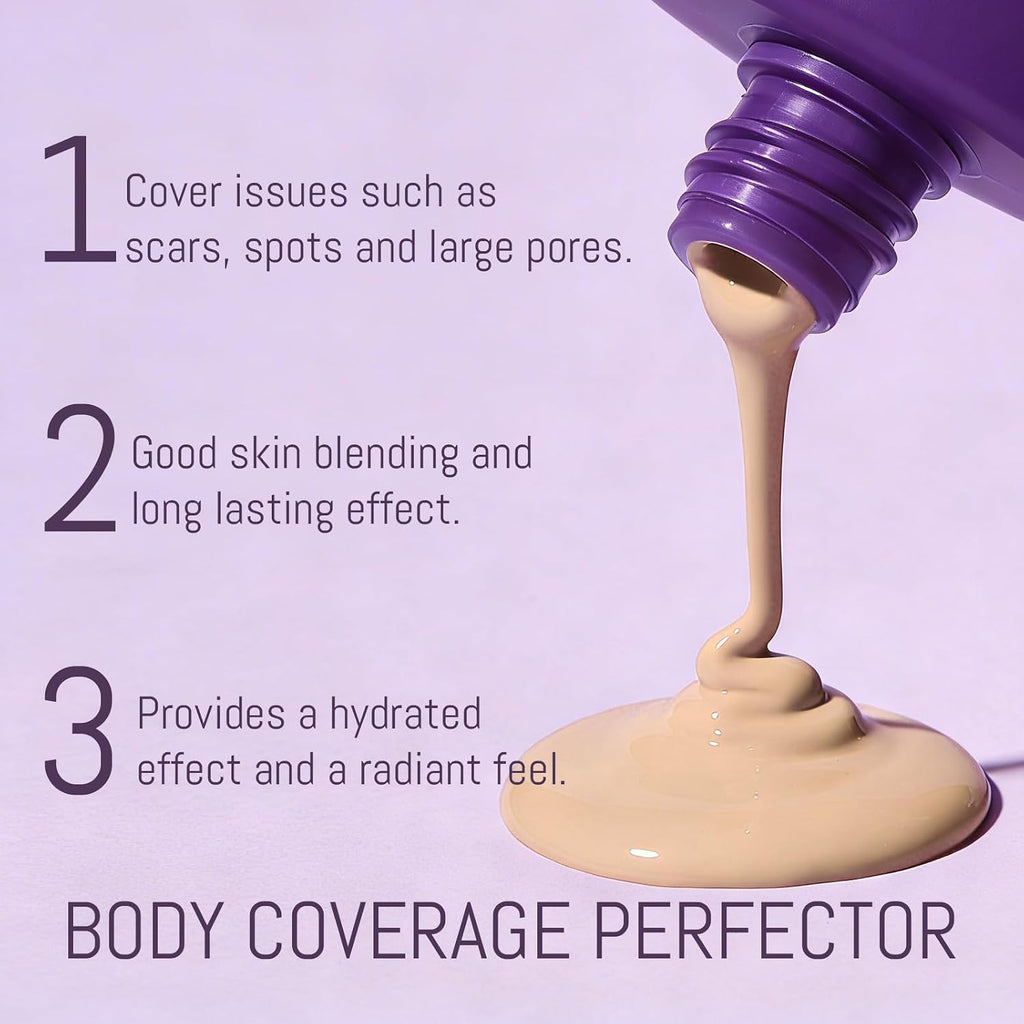 Body Coverage Perfector - Waterproof Body Makeup With Brush & Marshmallow Puff - No Transfer, Full Coverage For Tattoos, Scars, Veins (2.0Oz Natural Beige)