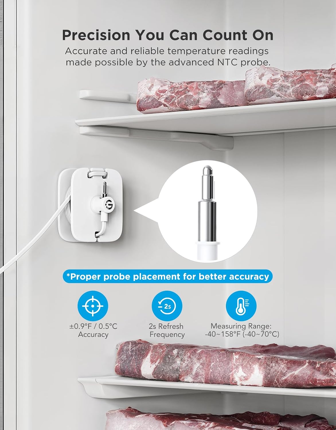 Goveelife Wifi Refrigerator Thermometer Sensor With Alarm, 2-Pack & Gateway | Monitor Fridge/Freezer Temp Remotely With App Alerts & Buzzer 230Ft Range. For Kitchen/Hot Tub, Only Support 2.4G Wi-Fi