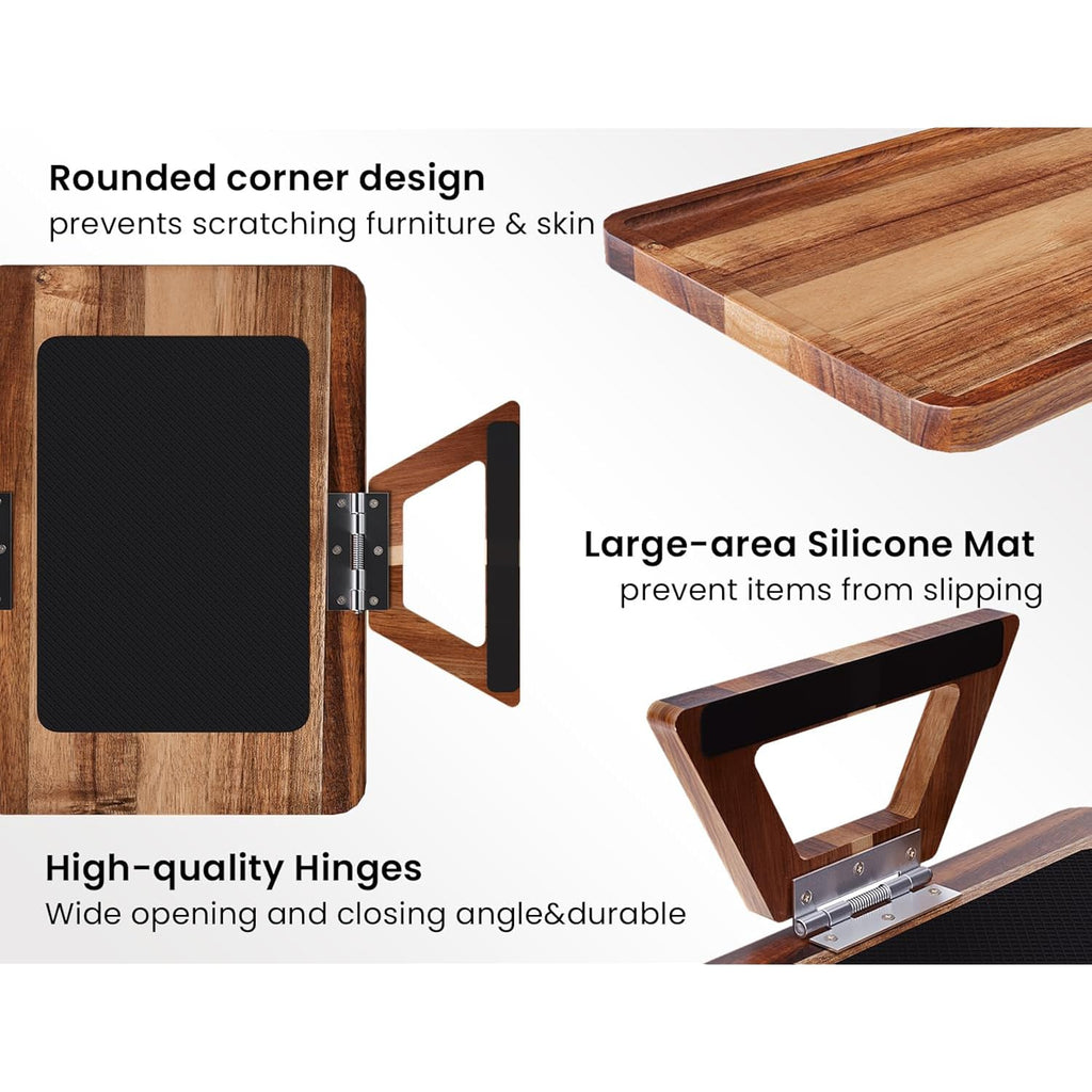 2 Pack Acacia Wood Couch Arm Tray,Couch Tray,Folding Sofa Armrest Trays,Couch Arm Table Clip-On Couch Desk For Drinks,Snacks,Phone,Remote Control