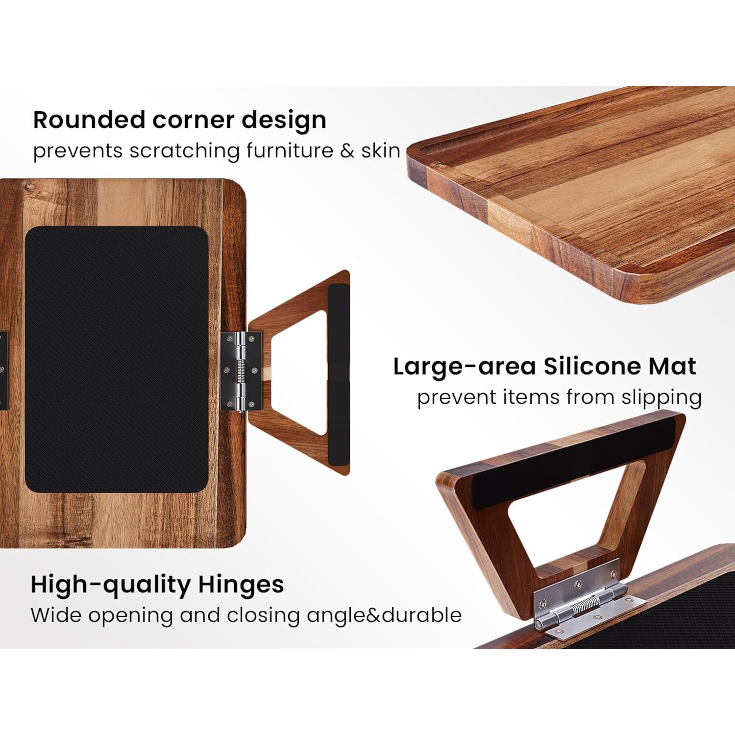 2 Pack Acacia Wood Couch Arm Tray,Couch Tray,Folding Sofa Armrest Trays,Couch Arm Table Clip-On Couch Desk For Drinks,Snacks,Phone,Remote Control