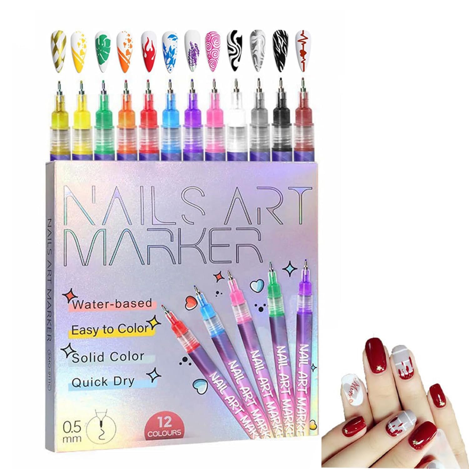 12 Colors Nail Art Marker Pens Set, Nail Art Pens Set, Nail Markers for Nail Art,Nail Painting, And Artistic Decorations, Quickly Dry Nail Art Nail DIY Decoration for Everyone
