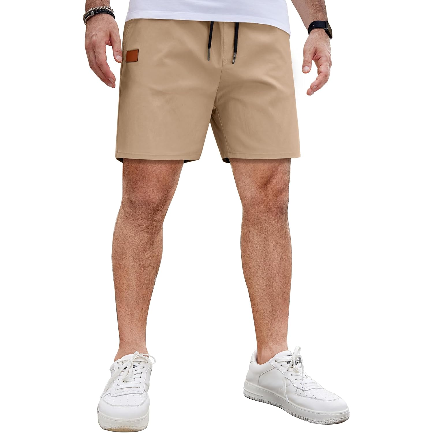Coofandy Men'S Casual Cotton Shorts Summer Beach 5 Inch Shorts Lightweight Drawstring Elastic Waist Chino Golf Shorts