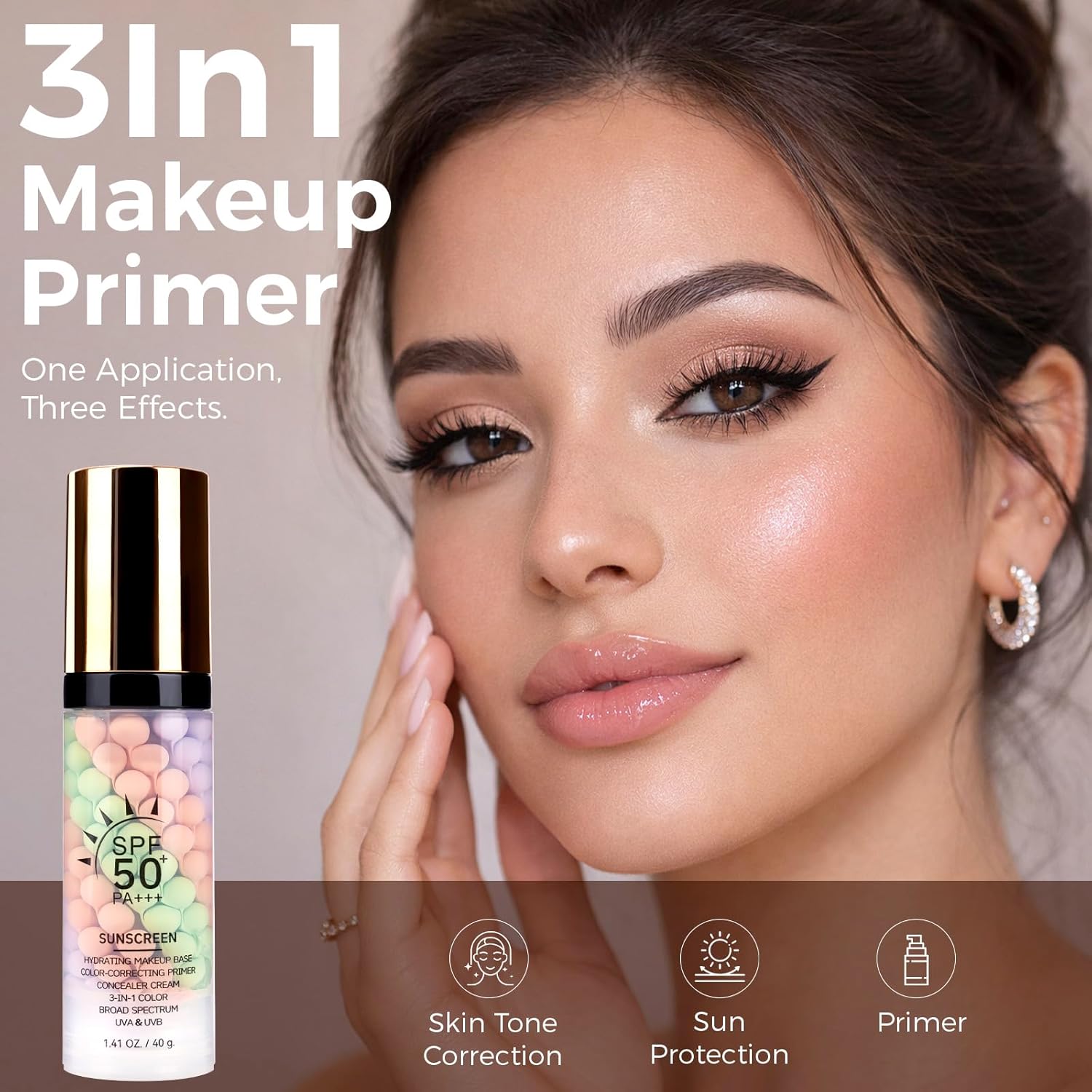 Primer For Face Before Makeup【SPF 50】【Even Skin Tone】【Oil Control】Protector Solar Para La Cara Makeup Primer Color Corrector Face Primer Tinted Sunscreen For Face，PinkGreenPurple X1