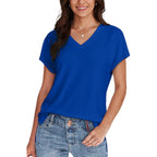 Wiholl Womens Tops Basic Summer V Neck T Shirts Short Sleeve Dressy Casual Loose Fit Cute Tee Clothes Trendy Fashion Outfits